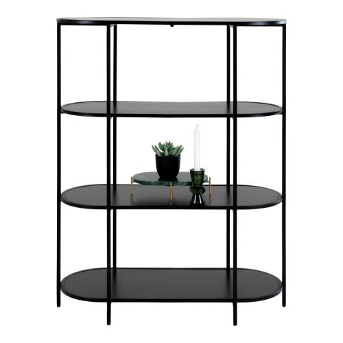 Vita Ovális polc, 4 polcos, fekete, fekete keret 85x36x111 cm