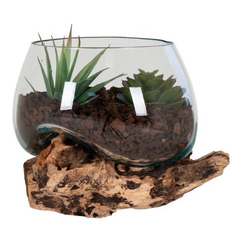 San Marino vízcsepp asztali dekoráció, teak fa/üveg, 15 cm