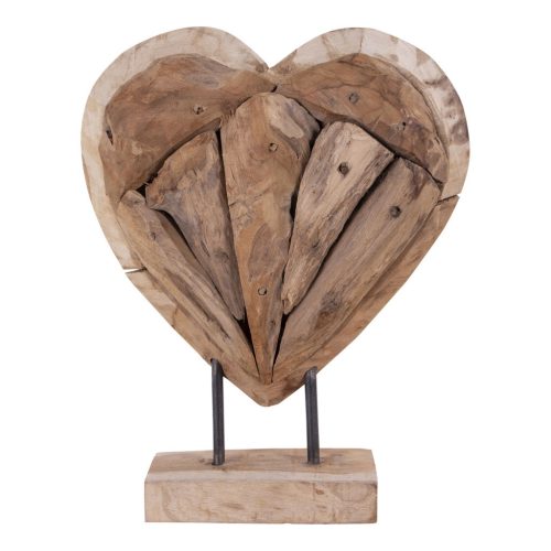 Almada Dekorációs szív teak fából, natúr, h30 cm