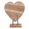 Almada Dekorációs szív teak fából, natúr, h30 cm