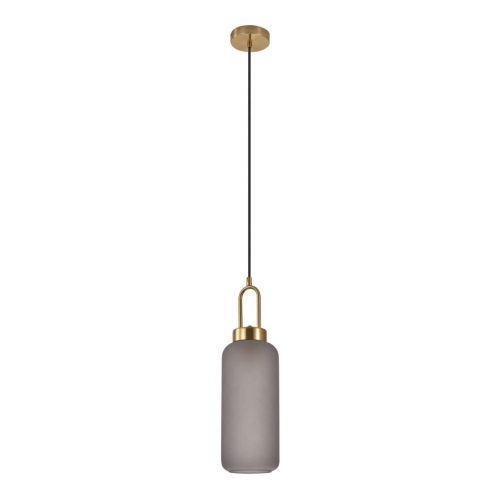 Luton függőlámpa, matt füstös üveg, rézszínű foglalat, henger alakú, 13 cm, 150 cm-es szövetkábel