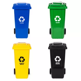   Hulladéktároló készlet 4x120L-es kék, zöld, sárga, fekete, gumikerekekkel