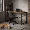Íróasztal 120x60 cm, 3 polcos, sötét diófa, loft stílus