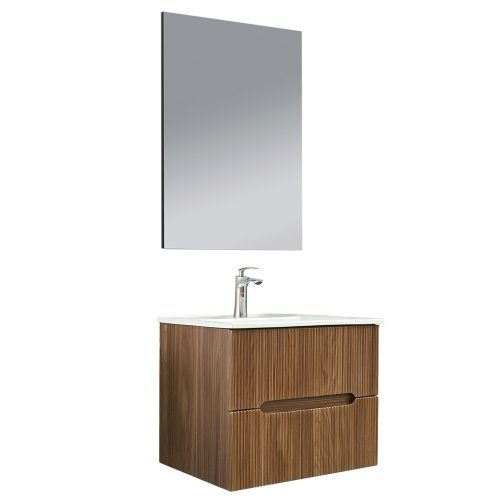 Trent Fürdőszobabútor 60 cm kerámia mosdóval 2 fiókos tükörrel 60x80 cm sunset tölgy