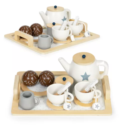 Fa teakészlet kancsóval, csészékkel 17 darab